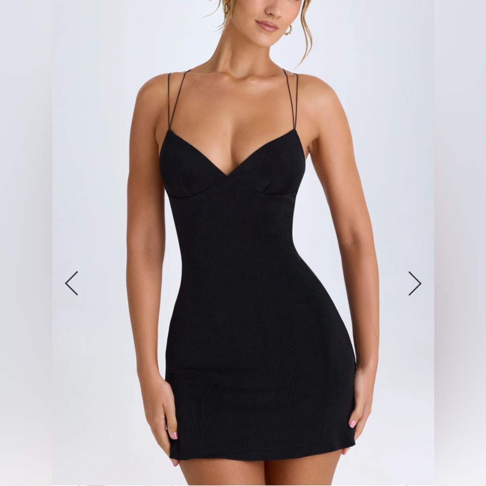 Oh Polly Tesni Strap-Detail Halterneck Mini Dress in Black XS